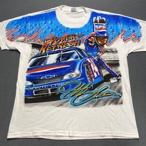 Vintage Jeff Gordon Shirt Mens XL‎ White NASCAR Racing Pepsi All Over AOP 1999